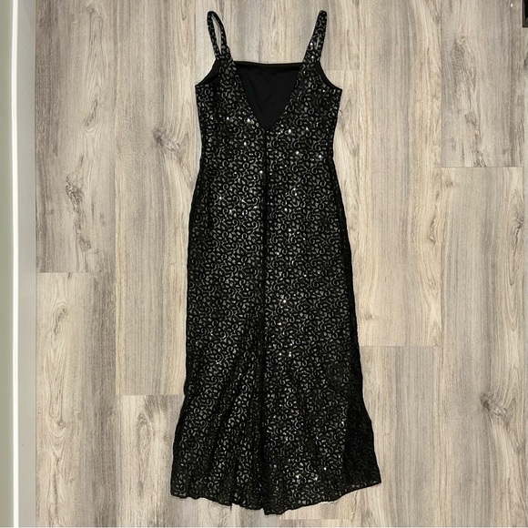 Jessica McClintock Dresses & Skirts - Vintage Jessica McClintock Gunne Sax Black Lace Silver Sequin Maxi Dress Size 10